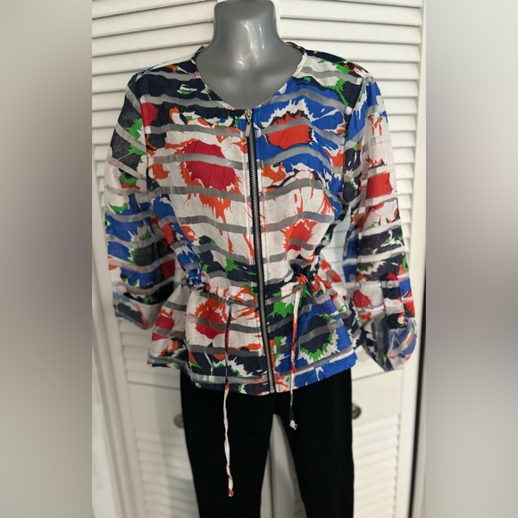 Ruby Rd. Petite size 8 burnt floral designed sheer jacket with waist cinch - Picture 11 of 12